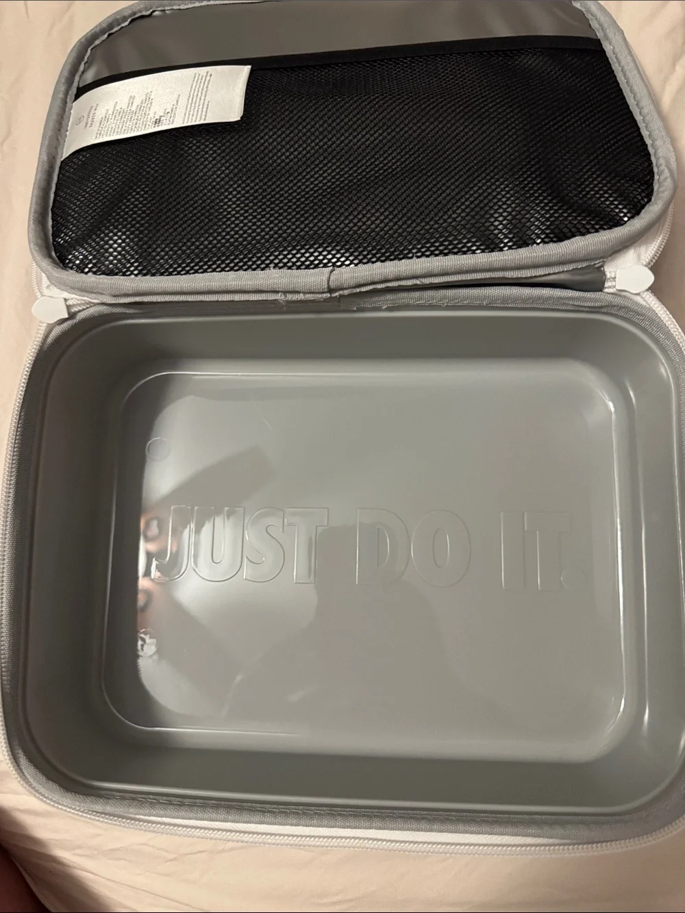 Nike White Hard Shell Lunch Box with Red, Blue and Green Logo Print